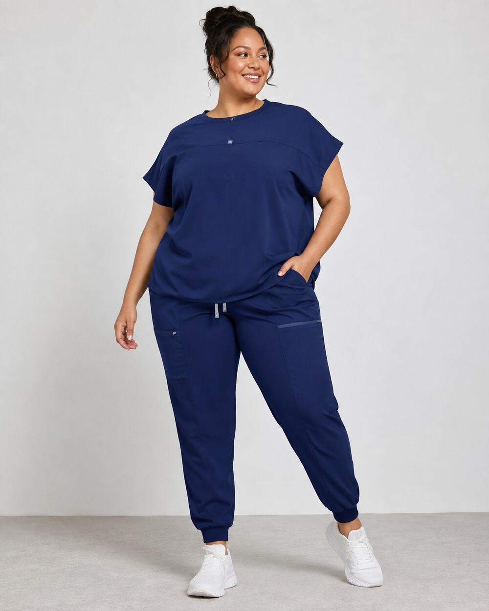 Fabletics 2 Piece Scrub Set Navy Blue Oversized Top 3X Jogger Pants 2X